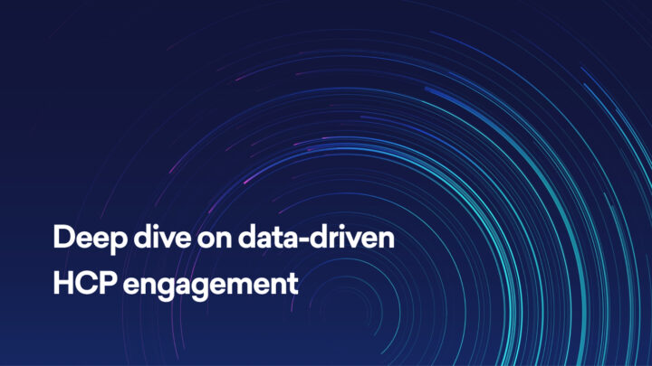 Abstract circular patterns on a dark blue background with the text "Deep dive on data innovation for HCP engagement.