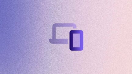A stylized icon displays a computer monitor and smartphone on a gradient background, symbolizing a seamless partnership in technology.