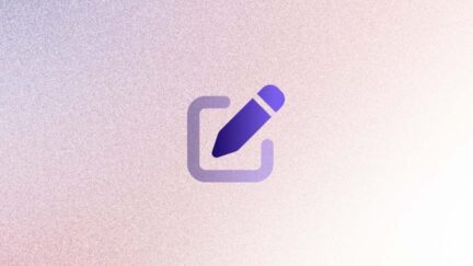 A purple pencil icon inside a square outline, symbolizing creativity and collaboration, is centered on a gradient background.