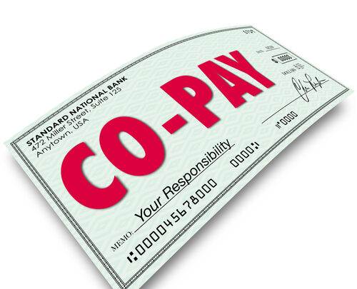 A large check labeled "CO-PAY" with details of a Standard National Bank and a memo reading "Your Responsibility." The copay section emphasizes the importance of understanding your financial commitments.