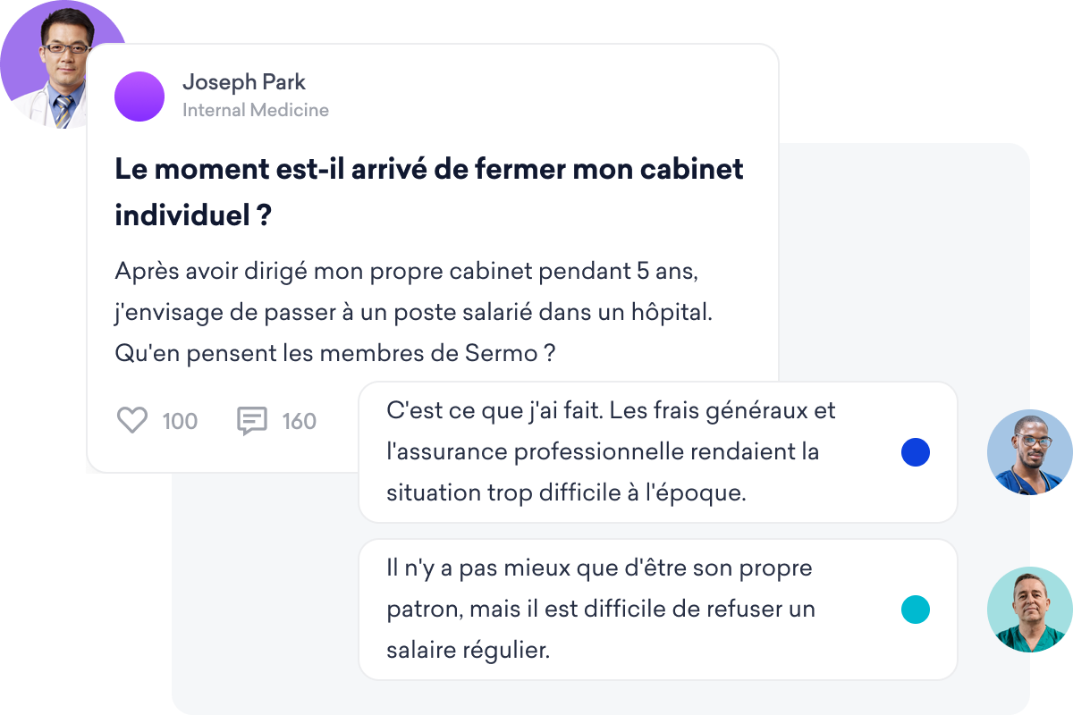 Le message de Joseph Park sur la possibilité d'envisager un poste salarié en milieu hospitalier a suscité deux réactions. Les discussions ont porté sur les défis de la pratique en solo et les avantages d'un salaire stable, faisant écho à des conversations souvent entendues sur le réseau social réservé aux médecins.