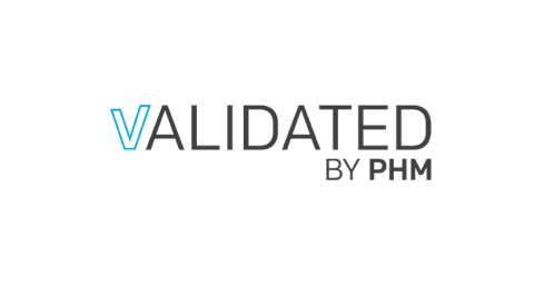 Text logo reads "VALIDATED BY PHM" with "V" in blue, ensuring quality and excellence are guaranteed.